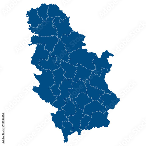 Serbia map. Map of Serbia in administrative provinces in blue color
