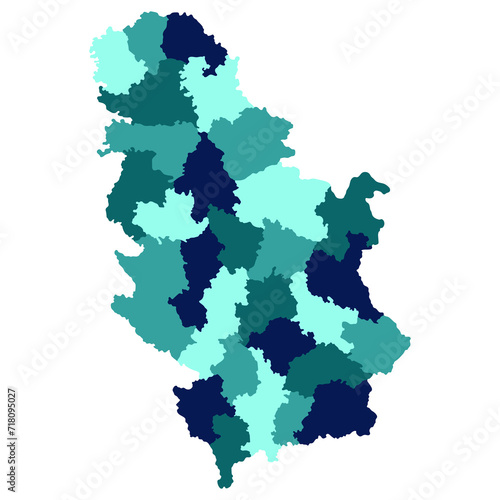 Serbia map. Map of Serbia in administrative provinces in multicolor