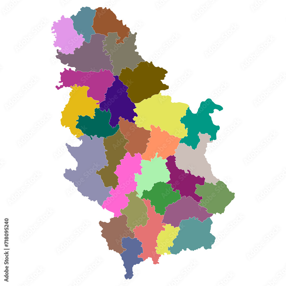 Serbia map. Map of Serbia in administrative provinces in multicolor