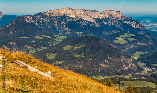Alpine summer view with Mount Untersberg seen from the famous Kehlsteinhaus, Eagle´s Nest, Berchtesgaden, Bavaria, Germany