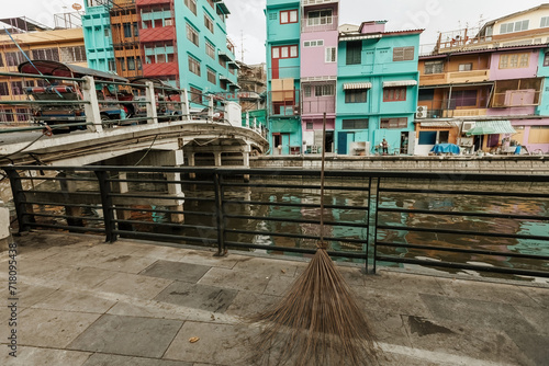 Photography Colorful houses at riverside in Bangkok Thailand