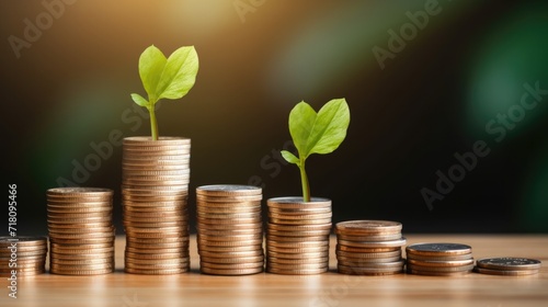 Seedlings is growing on Coins. Ideas for business growth, profits and successful development in 2024.