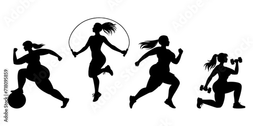 Vector illustration. Silhouette of an overweight athlete woman.