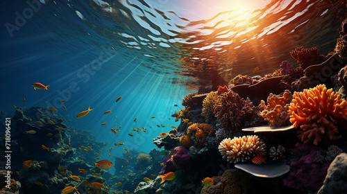 Exotic, vibrant fish in a coral reef photo