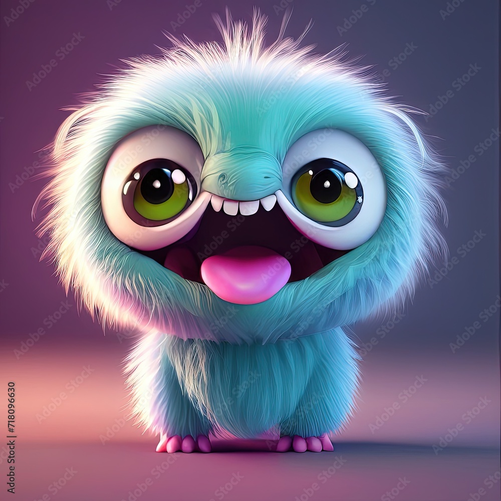 Funny cartoon monster with big eyes. 3d render illustration. Generative AI. Funny cartoon monster with big eyes. 3d render illustration. Generative AI.