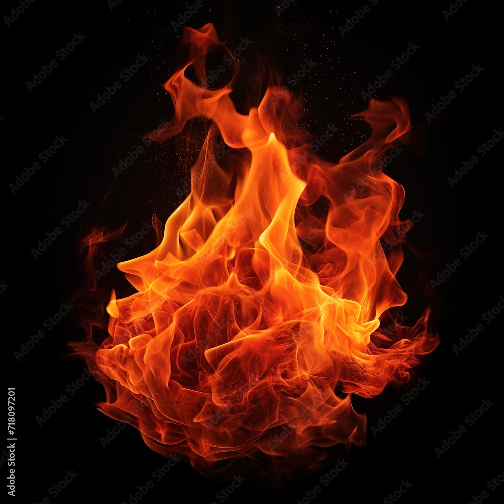 A burning fire on a black Background. generative AI A burning fire on a black Background. generative AI