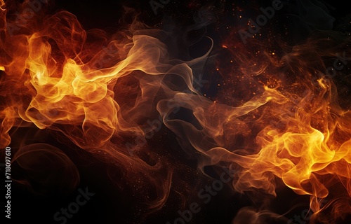 A burning fire on a black Background. generative AI