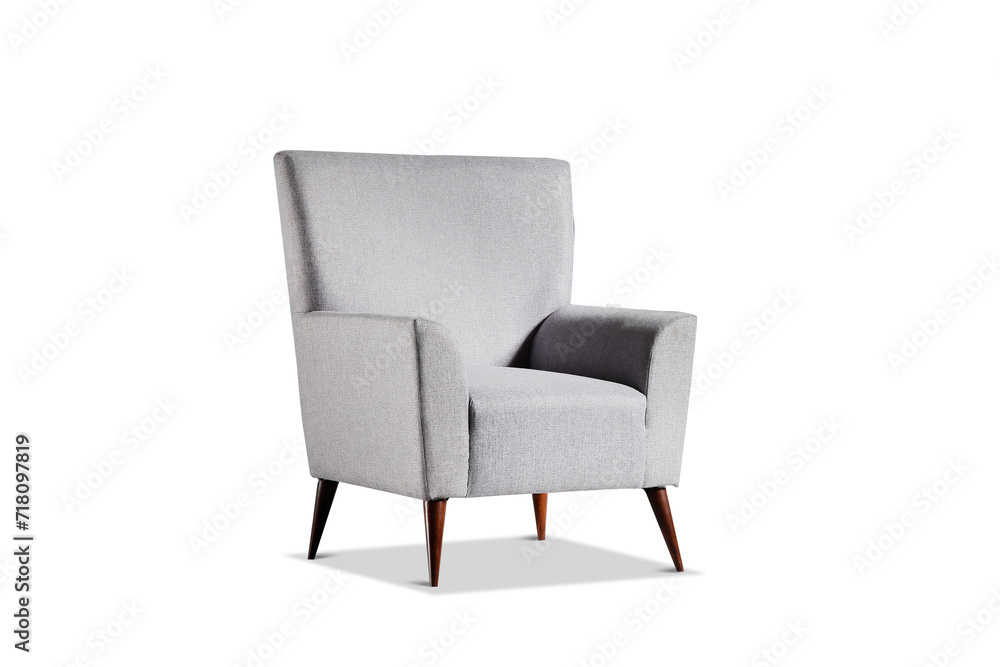 grey color armchair. Modern designer chair on white background. Textile chair. grey color armchair. Modern designer chair on white background. Textile chair.