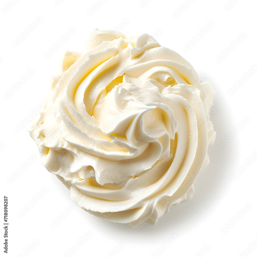 Delicious cream cheese top view isolated on white background Delicious cream cheese top view isolated on white background