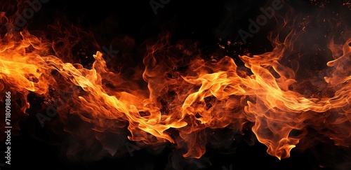 An illustration of orange flames in a photo on a black background. generative AI