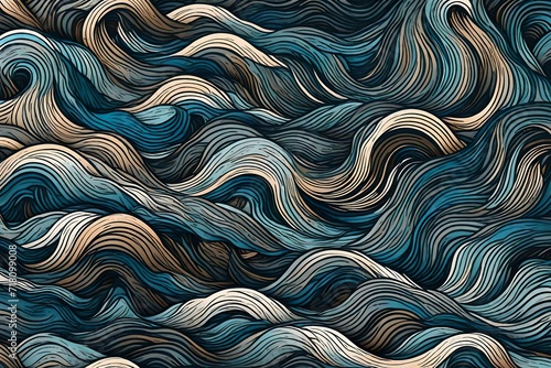 An abstract art piece resembling a stormy sea with wavy waves