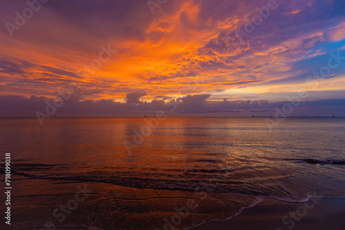 Orange sunset on the beach of Thailand