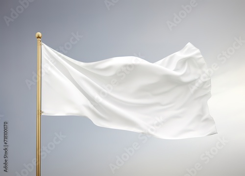 A white flag fluttering and wavy in the photo on a Gray Background