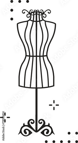 Vintage mannequin for female body. Manikin icon. Black empty torso dummy for woman and man clothes, vector art image illustration,