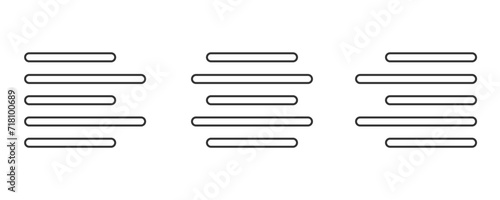 Text alignment or text align set with left, right, center and justify line art icons for apps and websites vector