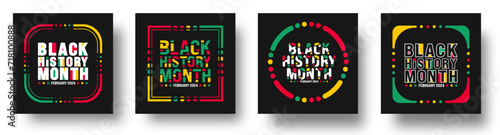 Black history month 2024 hand drawing colorful font letter typography design. Black history month 2024 calligraphy alphabet font design with social media post banner template set.