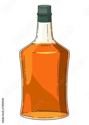 Whiskey bottle. Product packaging brand design. Mock up bottle of bourbon whiskey alcohol drink. Advertising banner vector colored illustration