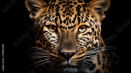 Majestic amur leopard isolated on black background for conservation and animal protection