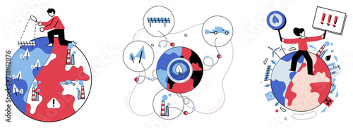 Carbon emissions vector illustration. Emissions carbon dioxide pollute atmosphere, leaving behind footprints environmental damage The battle against global warming involves collective effort