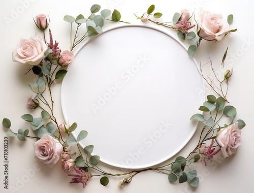 A beautiful bouquet of roses in the shape of a circle with an empty field in the middle