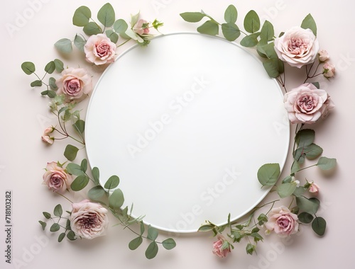 A beautiful bouquet of roses in the shape of a circle with an empty field in the middle