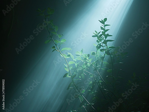 Plant With Green Leaves in Dark Room, Vibrant Life Thrives in Minimal Light