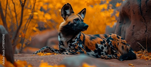 Close up portrait of a wild dog howling with space for text placement in the background