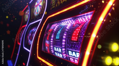 neon casino slots machine, las vegas casino slot reel photo