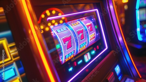 neon casino slots machine, las vegas casino slot reel photo
