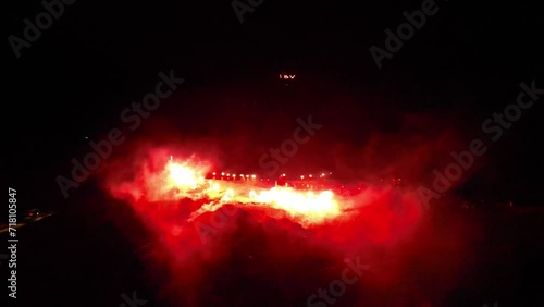 4K. loop seamless of real fireworks background. Abstract blur of real golden shining fireworks