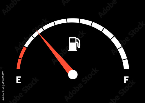 Fuel indicator meter or fuel gauge for petrol, gasoline, diesel level count. Control gas tank fullness. Fuel gauge scales icon. Car dial petrol gasoline dashboard. Vector illustration