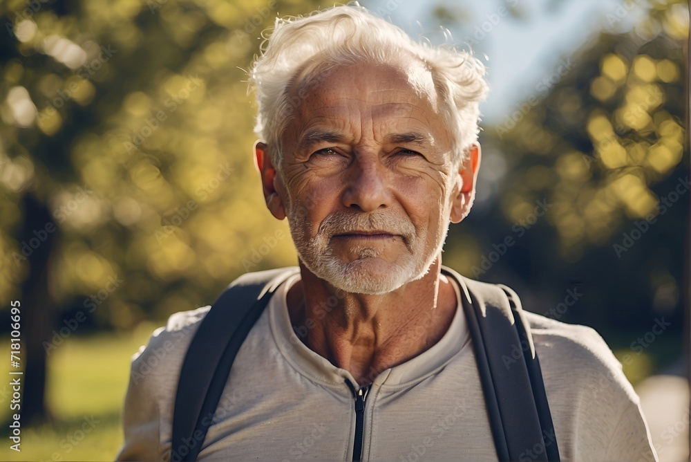 Portrait of a active Senior man standing outdoors, and looking at camera