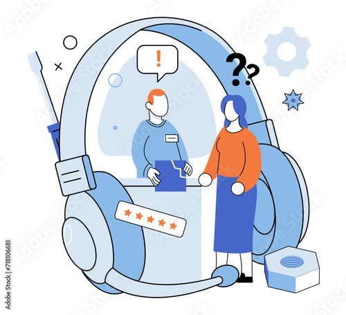 Customer service. Vector illustration. Digital platforms enhance customer service by providing instant information and support In vast realm cyberspace, customer service remains top priority