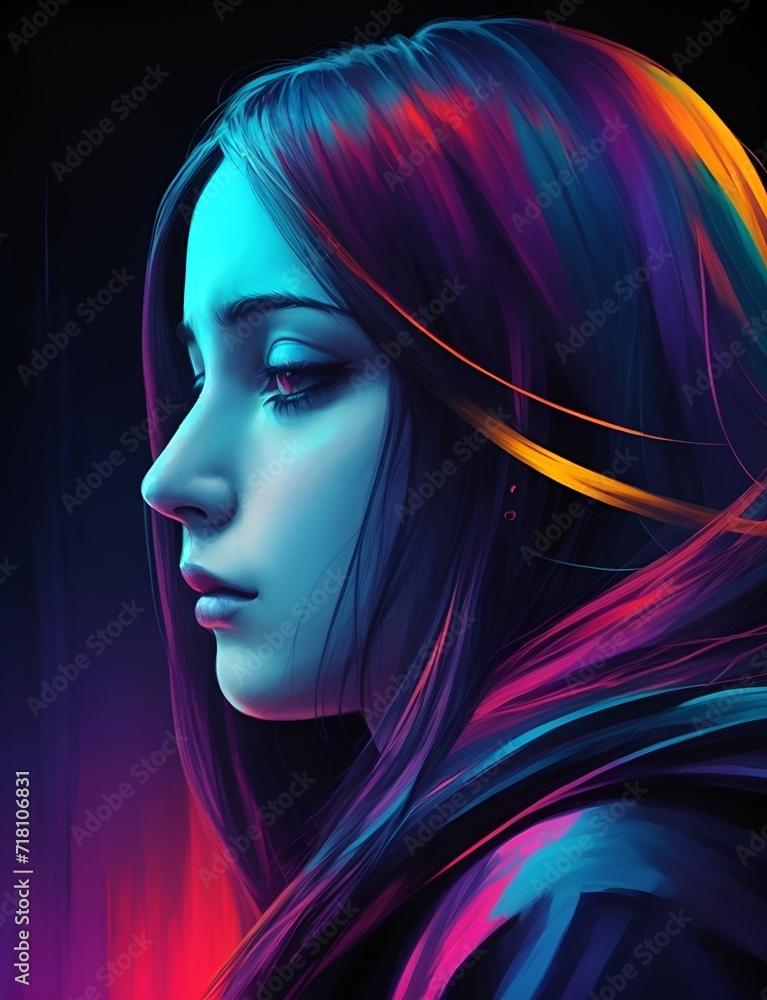 A sad depressed woman, colorful background,Illustrations,mental health concept A sad depressed woman, colorful background,Illustrations,mental health concept