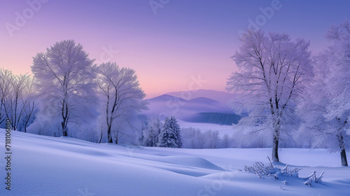  Pink Sunset Over Snowy Winter Wonderland