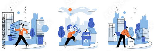Waste management. Vector illustration. Waste management is crucial for preserving environment and reducing pollution Recyclable materials should be kept separate for efficient recycling The separation