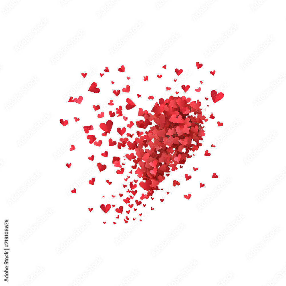 Valentines hearts postcard Paper flying elements PNG
