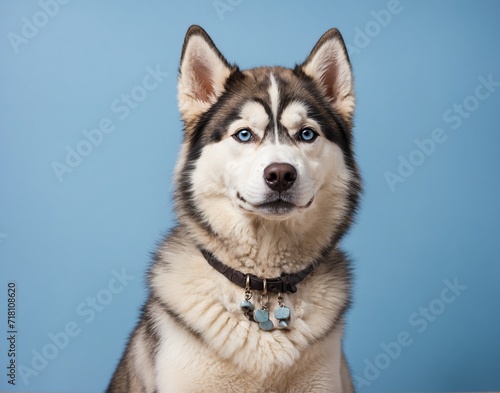 Siberian Husky dog Isolated on blue pastel background