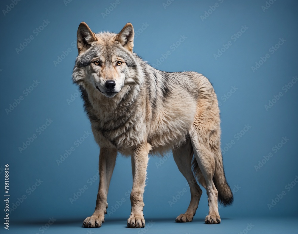 Fototapeta premium Gray WolfI solated on blue pastel background