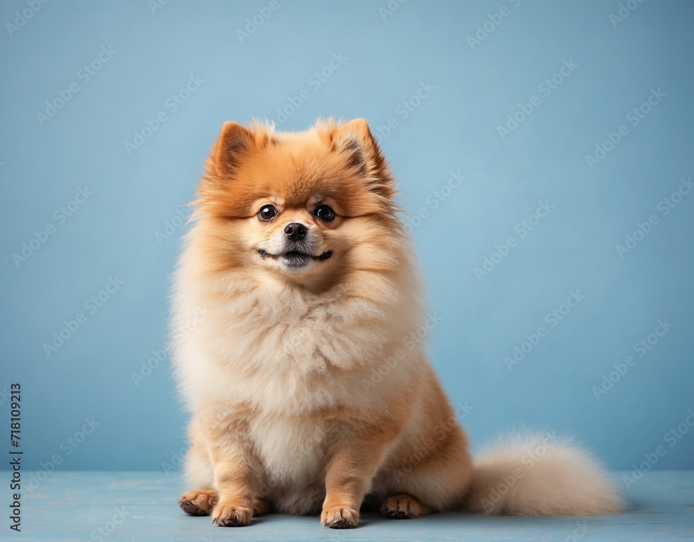 Pomeranian dogIsolated on blue pastel background