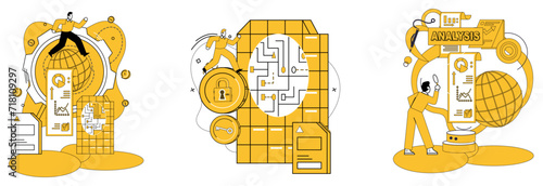 Data management vector illustration. Statistics become vibrant storytellers in hands adept data analytics professionals Big data is raw material awaiting sculptors touch in realm analytics