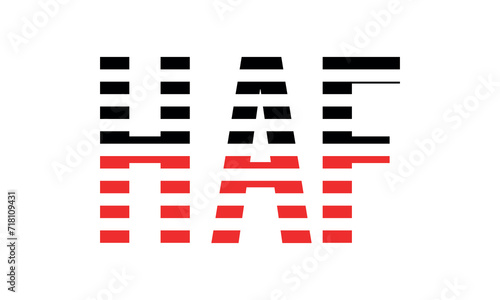 HAF three initial letter iconic line negative space minimal logo design vector template. monogram, abstract, wordmark, business, typography, minimalist, brand, company, flat, modern, unique, simple