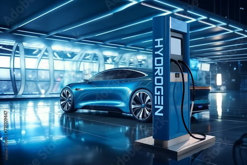 Fuel cell car at the hydrogen filling station © scharfsinn86