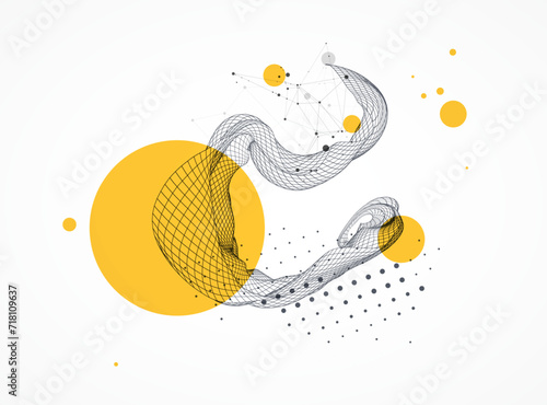 The abstract wave is made in a frame style. Template for science and technology presentation. Hand drawn vector art.