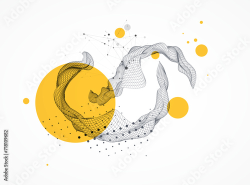 The abstract wave is made in a frame style. Template for science and technology presentation. Hand drawn vector art.