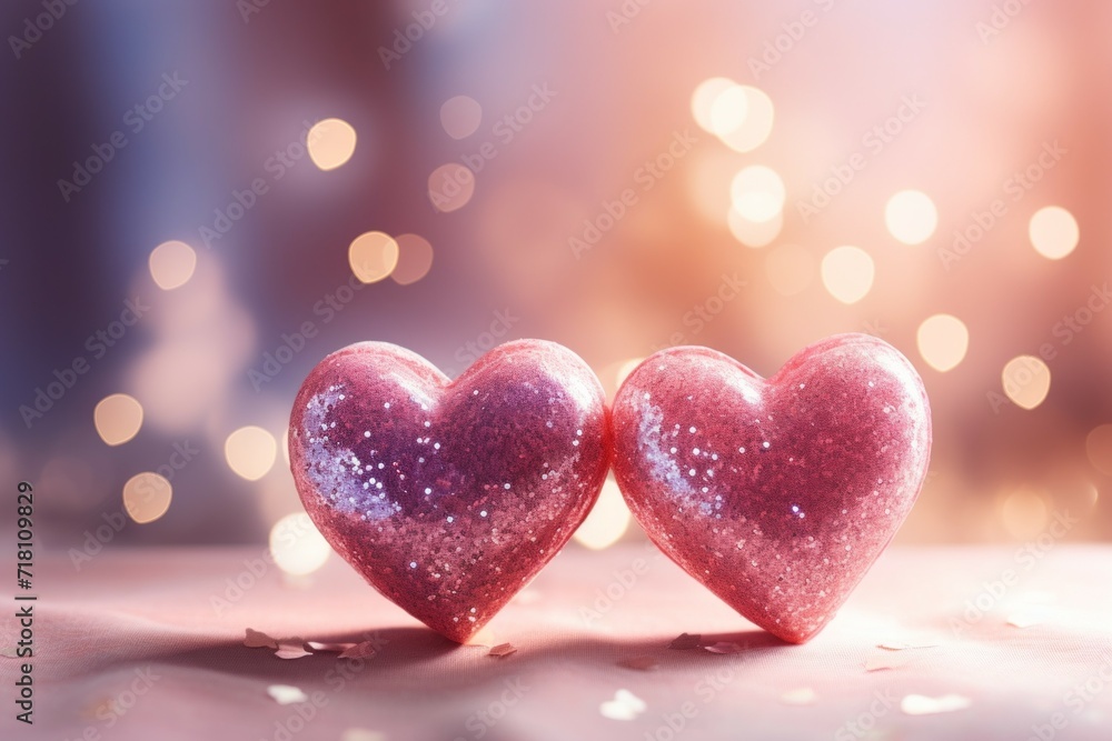 Festive card backdrop with hearts. Background with selective focus and copy space Festive card backdrop with hearts. Background with selective focus and copy space