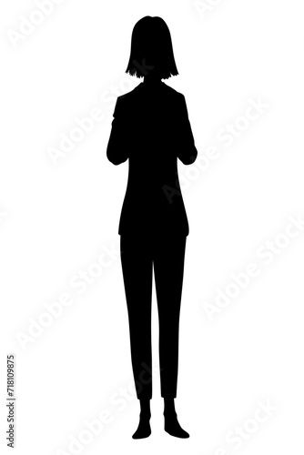 Women silhouette with style clothing. Vector standing people in black color isolated on white background