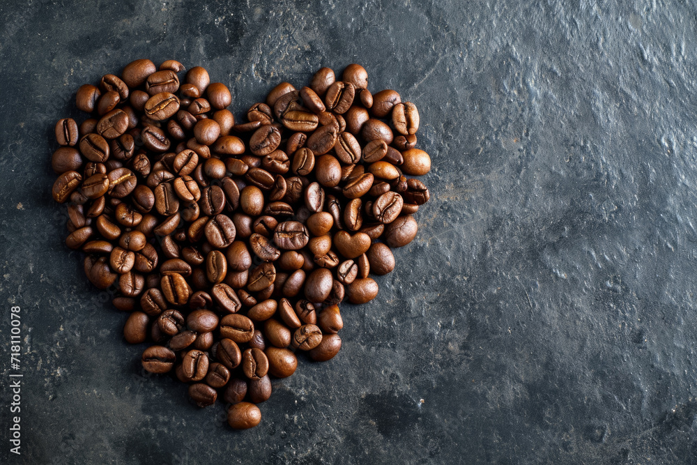 Coffee beans in the shape of a heart. Background with selective focus and copy space Coffee beans in the shape of a heart. Background with selective focus and copy space
