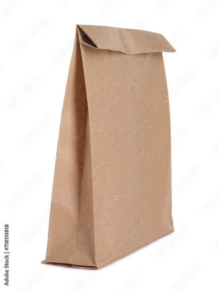 One kraft paper bag isolated on white One kraft paper bag isolated on white