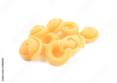 Raw dischi volanti pasta isolated on white